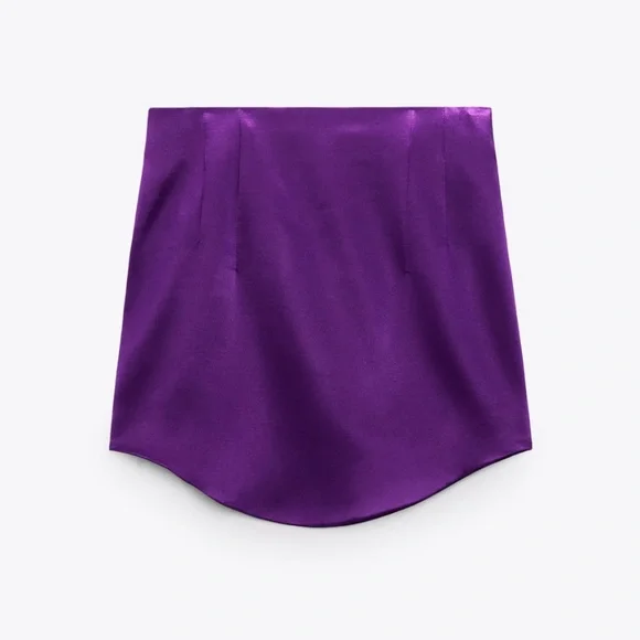 ZARA Purple Satin Effect Mini Skirt Small High Waisted Skirt NWT - Picture 9 of 13